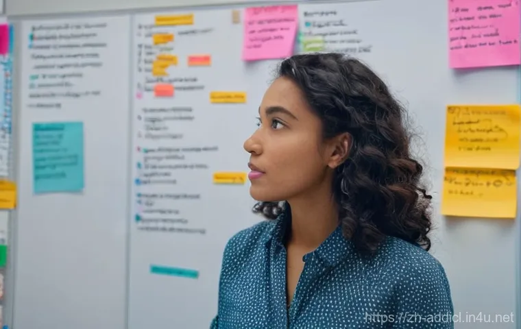 중독상담사 자격증 재시험 준비 과정 - **Prompt:** A focused and determined female student, in her late 20s or early 30s, stands in front o...