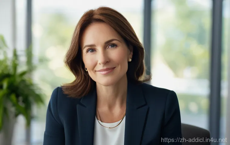 중독상담사의 역할과 사회적 기여 - **Prompt:** A warm and empathetic female addiction counselor in her late 30s to early 40s, with a ge...