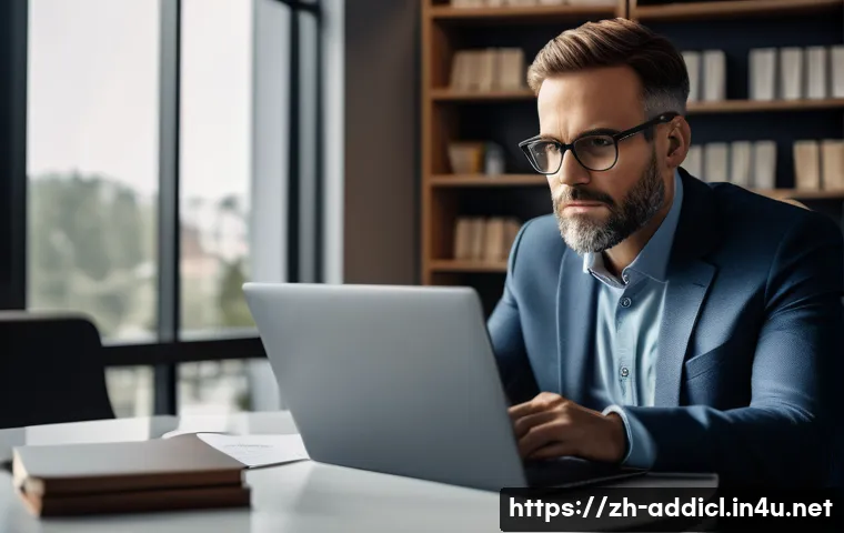 중독상담사로서의 자기계발 노하우 - A professional addiction counselor in a modern office setting, thoughtfully reviewing a digital clie...