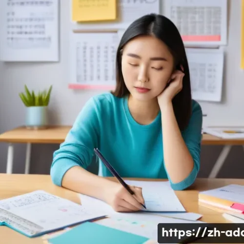 중독상담사 실기 시험 대비 전략 - A modern study scene featuring a young Asian adult woman in casual clothing, sitting at a tidy desk ...