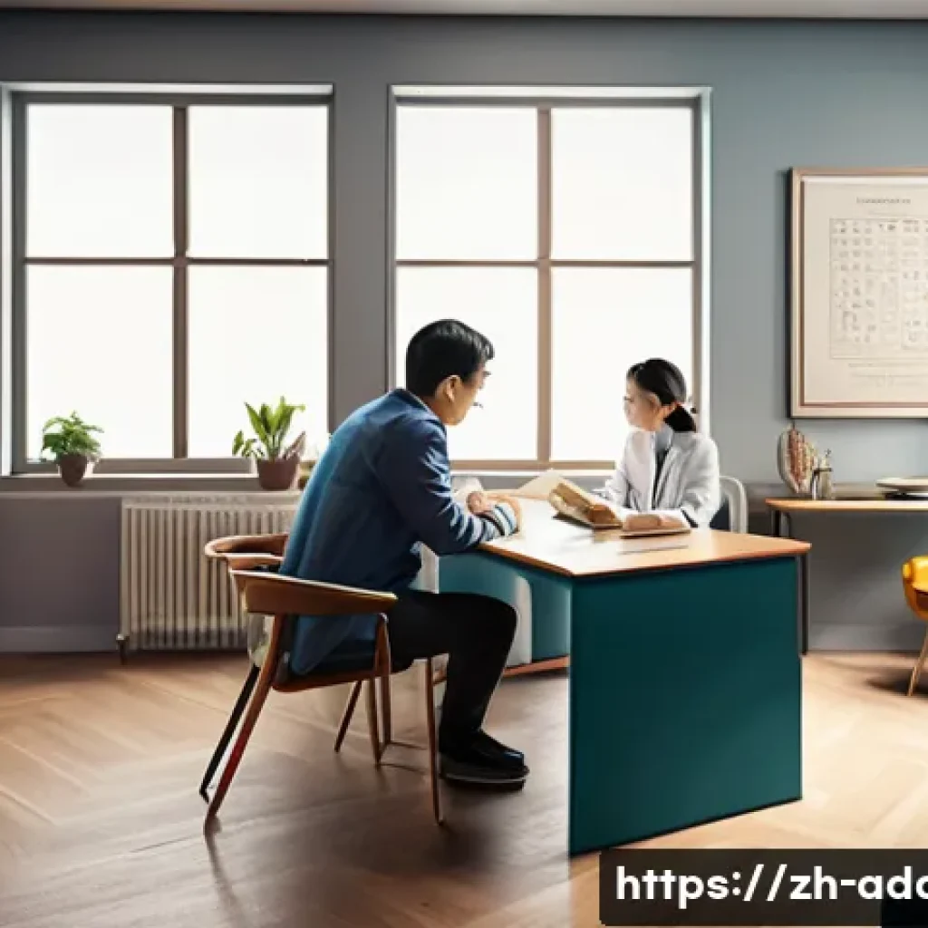 중독상담사로서 성장하기 위한 독서 목록 - A detailed, modern illustration of a professional addiction counselor’s workspace with multiple open...