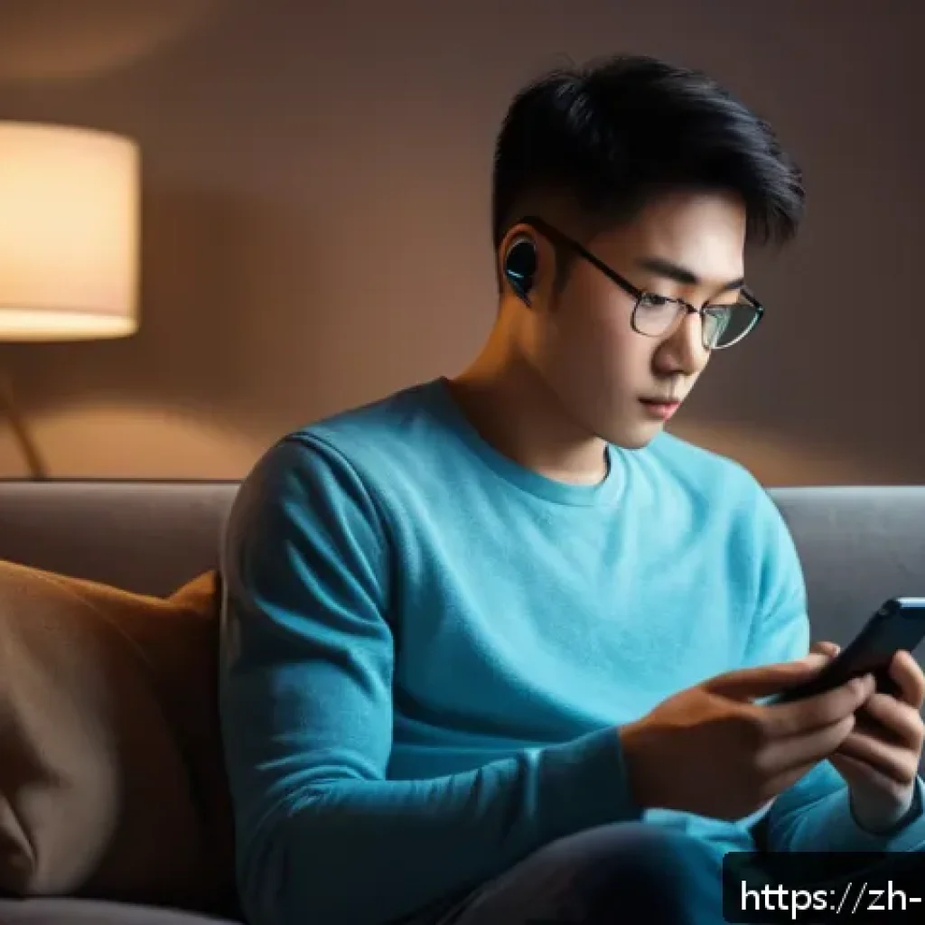중독상담 관련 심리학 이론 소개 - A detailed, modern digital art illustration of a young adult male sitting in a cozy, softly lit room...